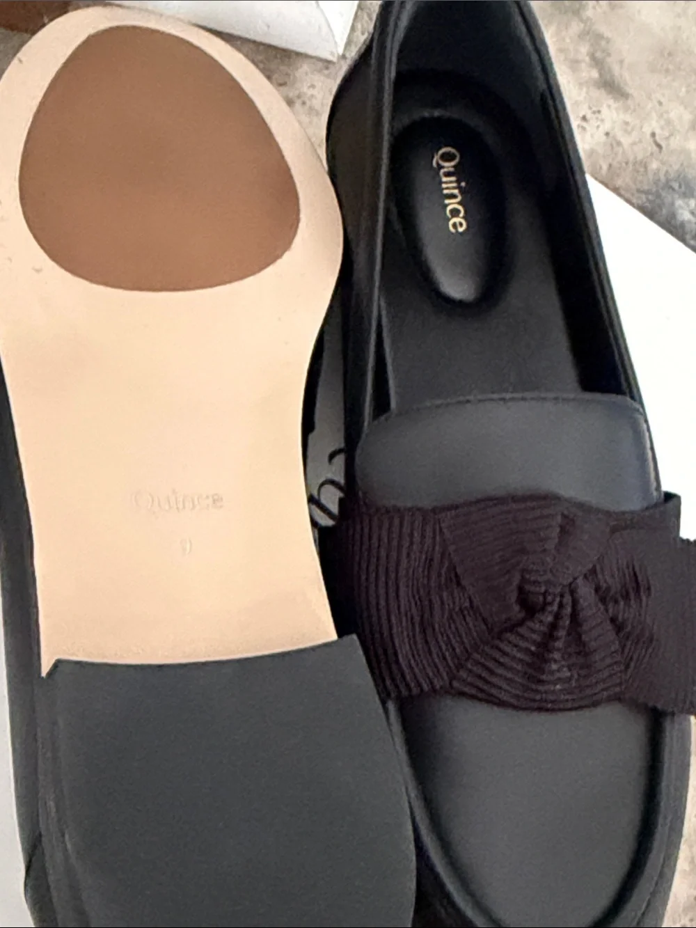 Quince Italian leather Black Bow-Accent Leather Loafers size 9